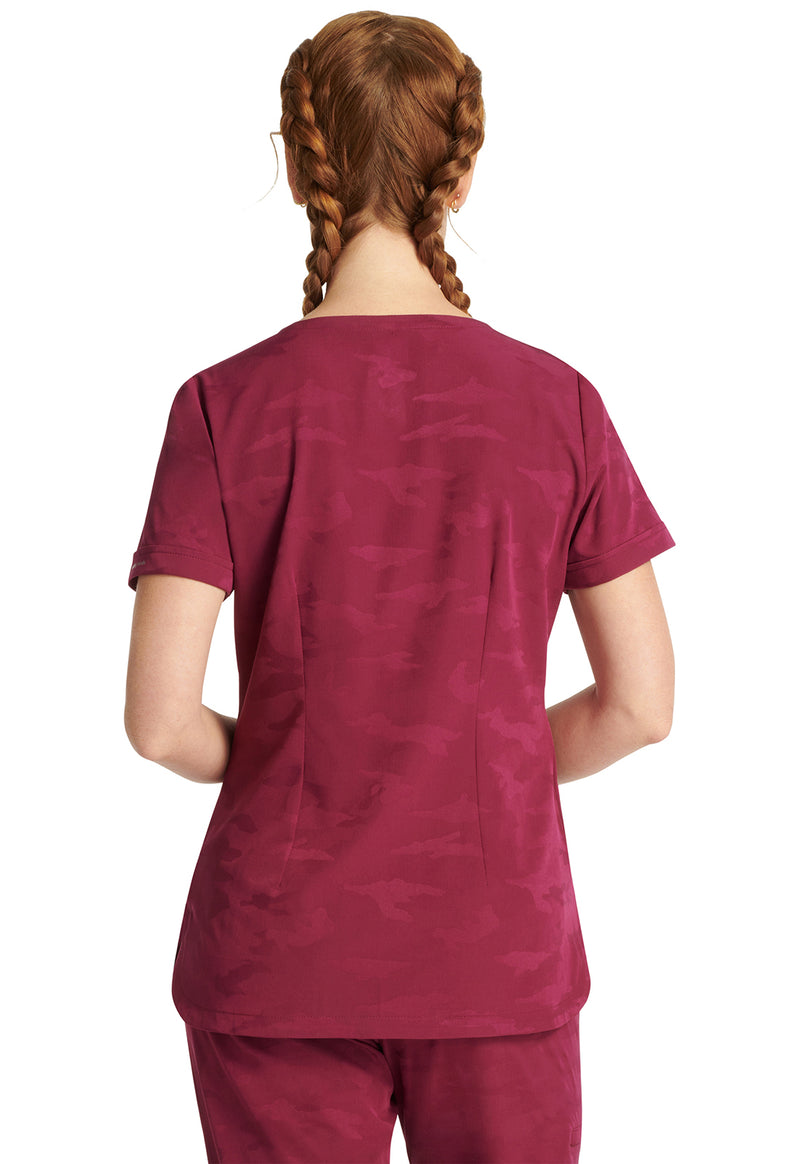 Wine - Healing Hands Purple Label Jacquard Women Scrub Top - Back View