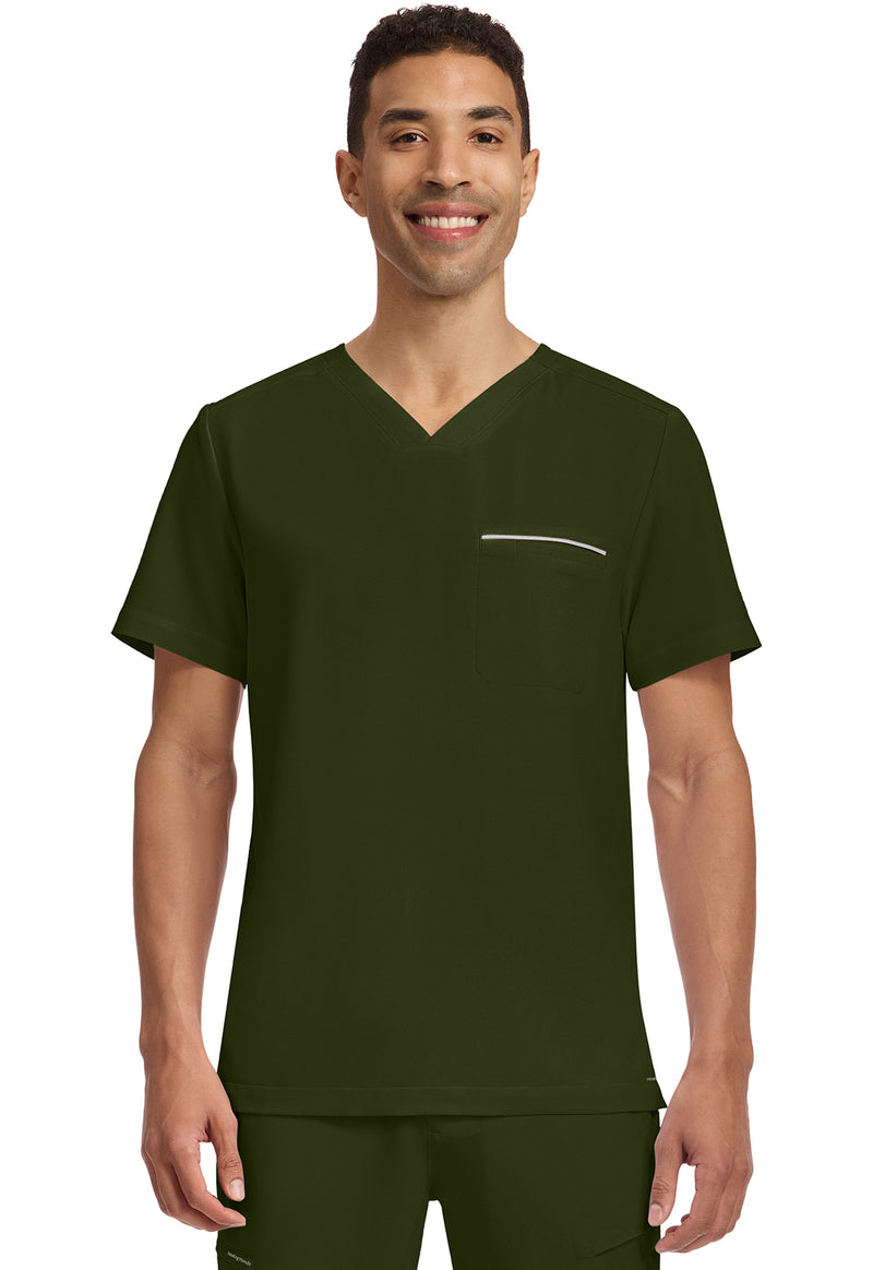 Dark Pine - Healing Hands 360 Men Scrub Top - Front View