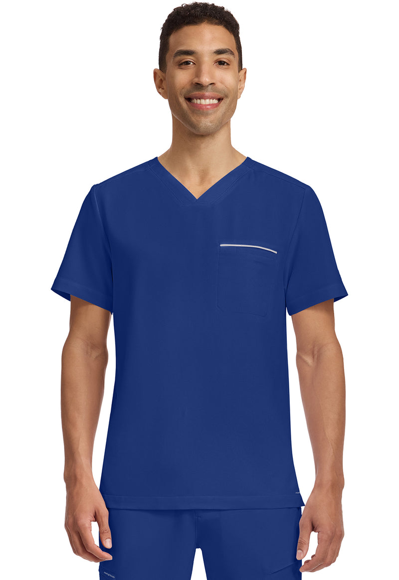 Galaxy Blue - Healing Hands 360 Men Scrub Top - Front View