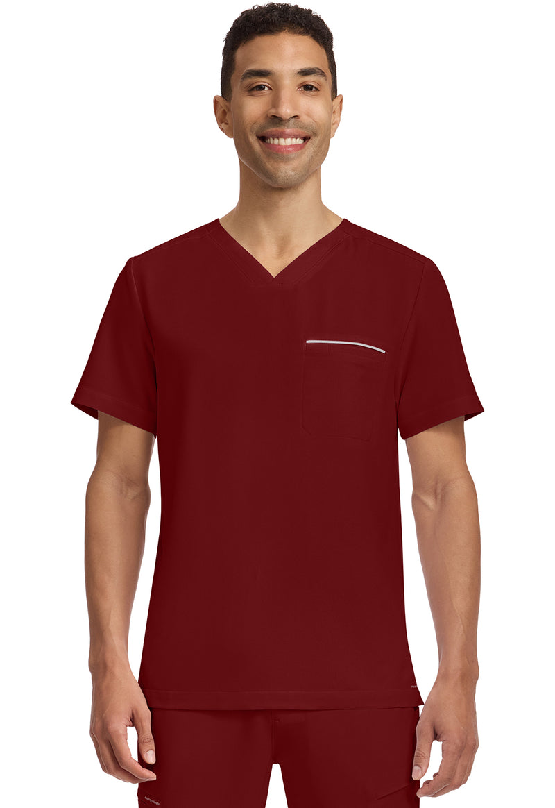 Garnet Red - Healing Hands 360 Men Scrub Top - Front View