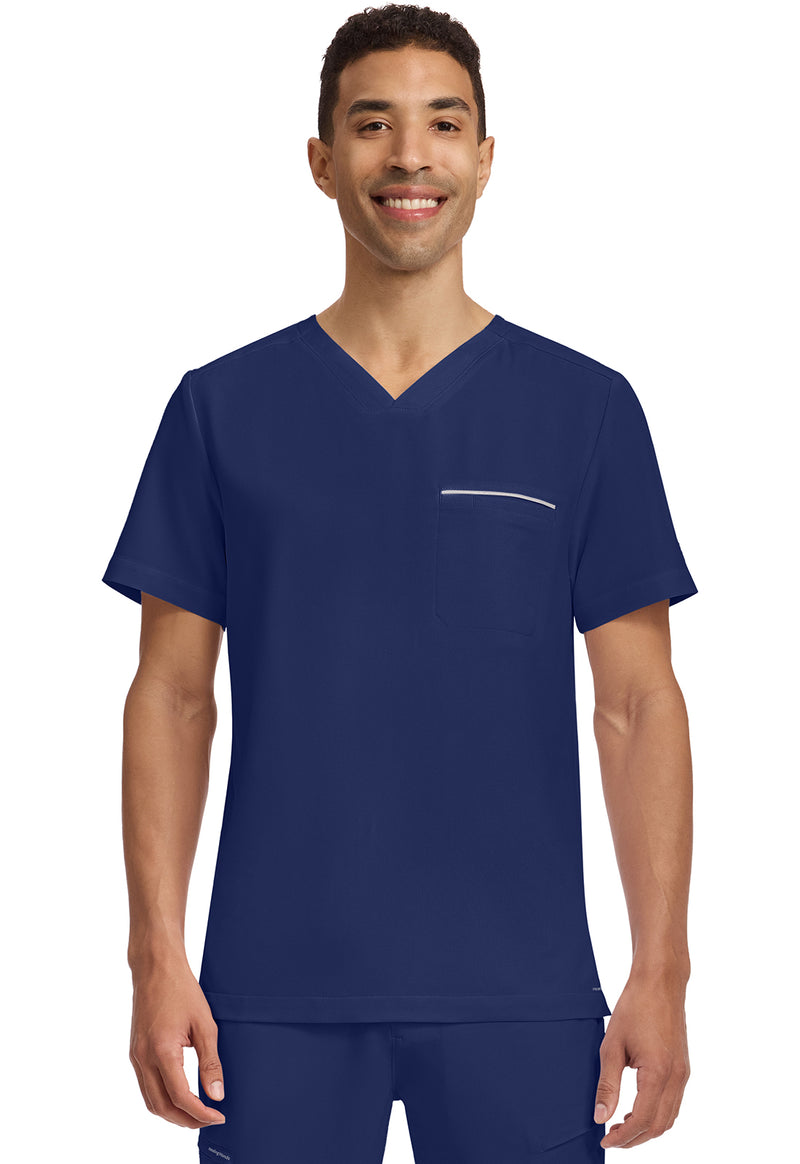 Navy - Healing Hands 360 Men Scrub Top - Front View