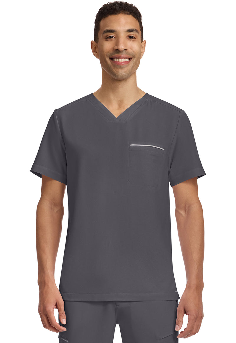 Pewter - Healing Hands 360 Men Scrub Top - Front View