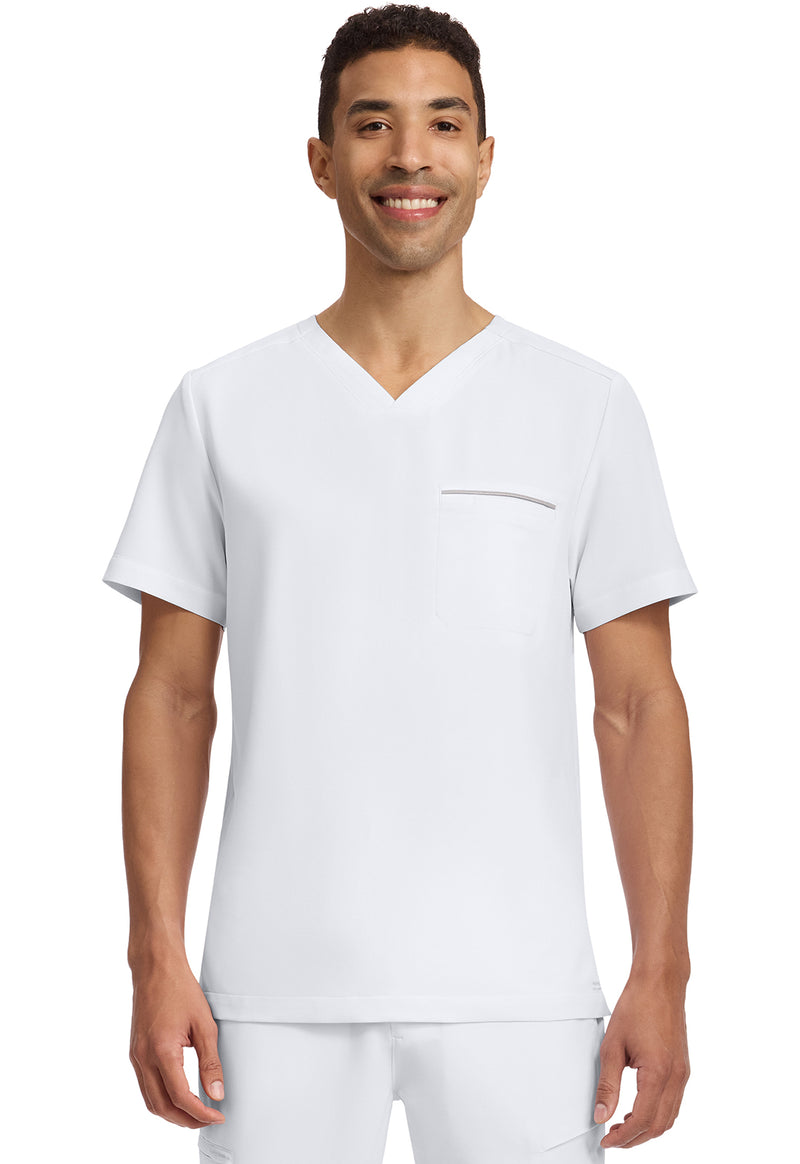 WHITE - Healing Hands 360 Men Scrub Top - Front View