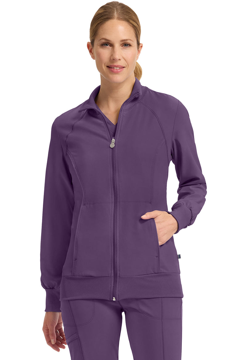 Eggplant - Cherokee IN Infinity Women Scrub Jacket - Front View