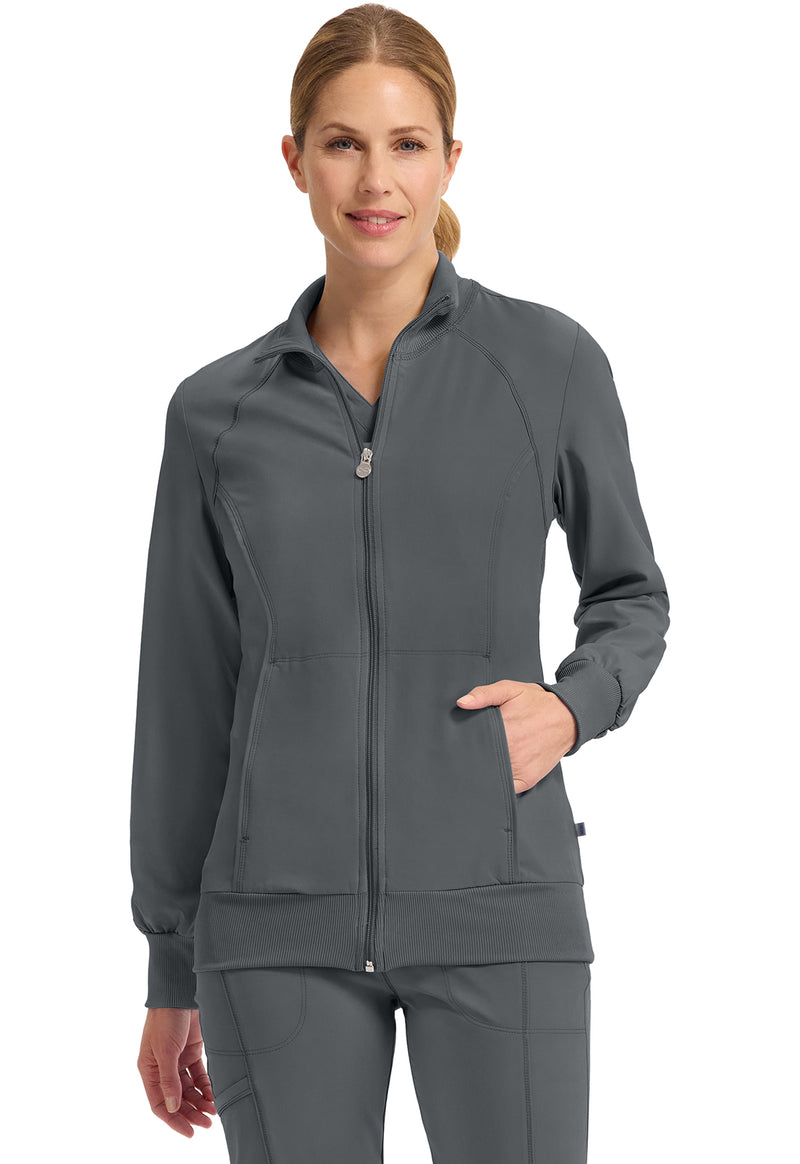 Pewter - Cherokee IN Infinity Women Scrub Jacket - Front View