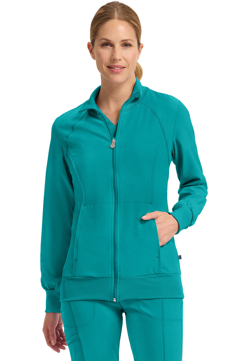 Teal Blue - Cherokee IN Infinity Women Scrub Jacket - Front View