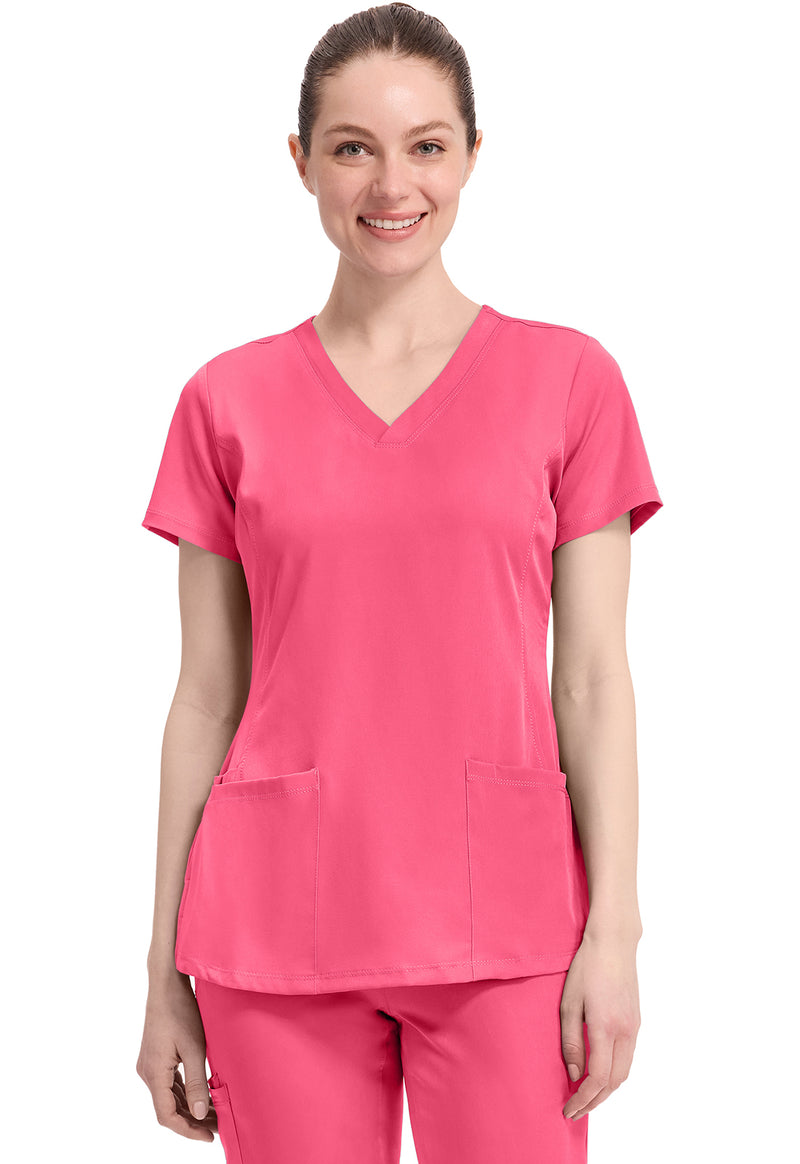 Carnation Pink - Healing Hands Works Women Scrub Top - Front View