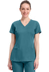 Fresh Blue - Healing Hands Works Women Scrub Top - Front View