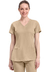 Khaki - Healing Hands Works Women Scrub Top - Front View