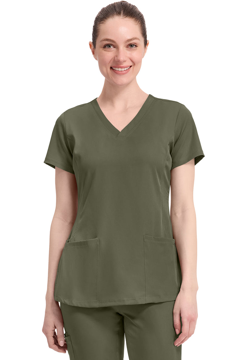 Olive - Healing Hands Works Women Scrub Top - Front View