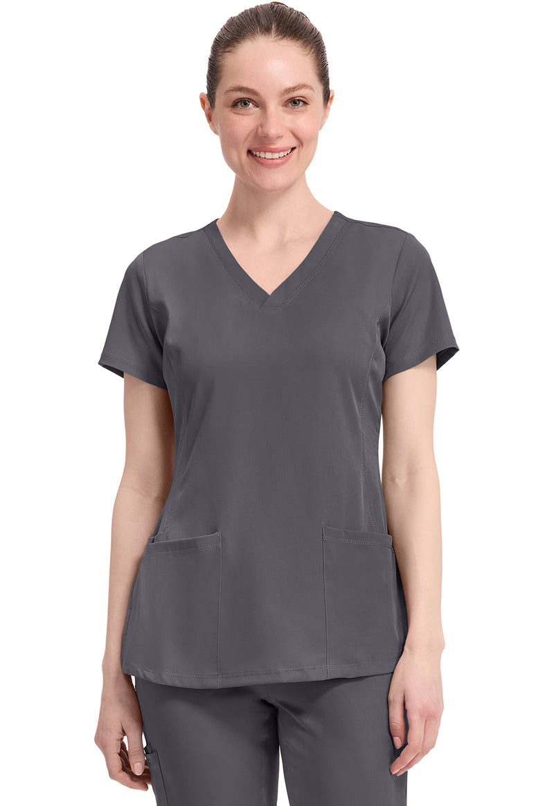 Pewter - Healing Hands Works Women Scrub Top - Front View
