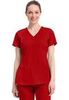Red - Healing Hands Works Women Scrub Top - Front View