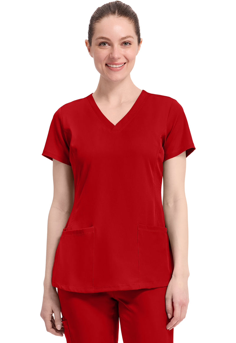 Red - Healing Hands Works Women Scrub Top - Front View