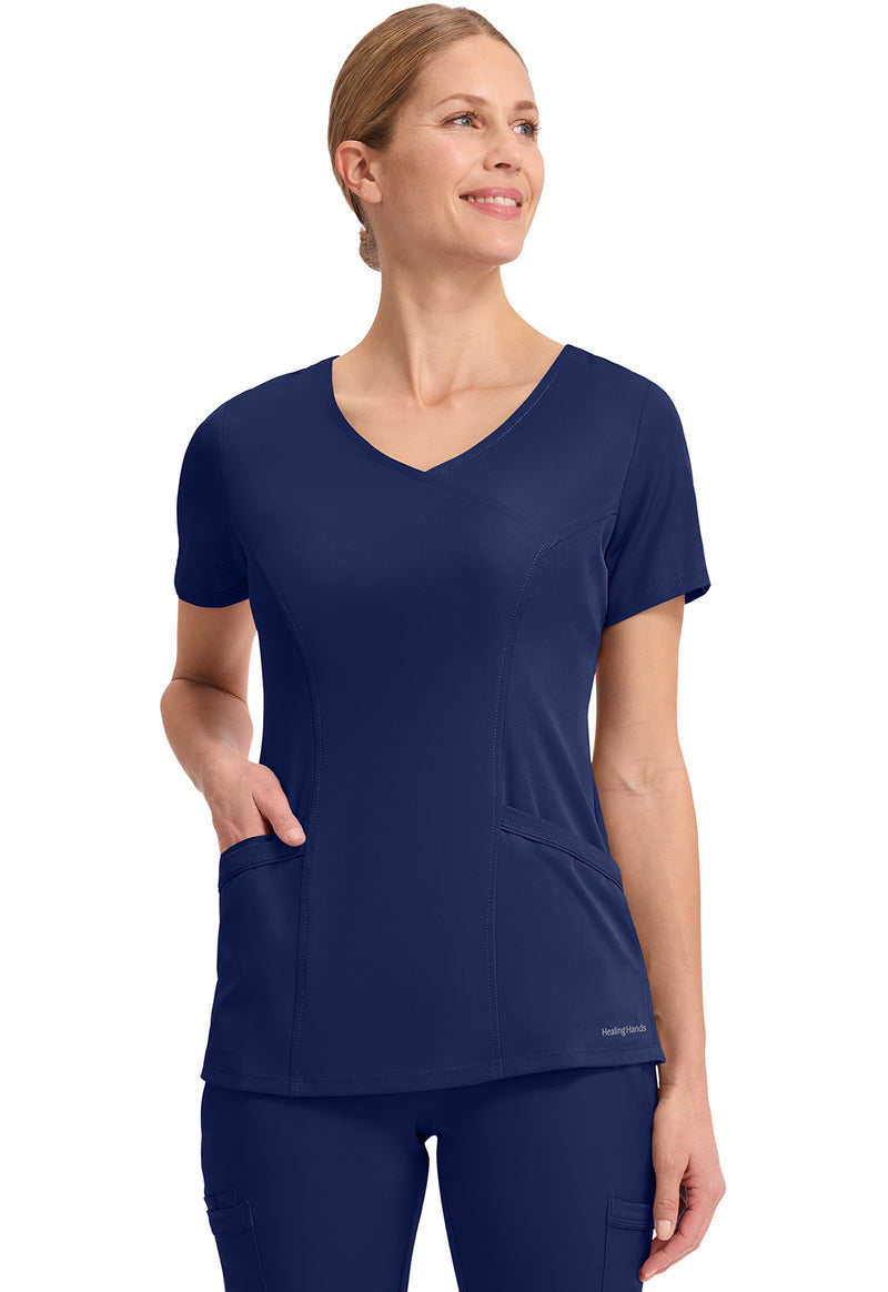 Navy - Healing Hands Works Women Scrub Top - Front View