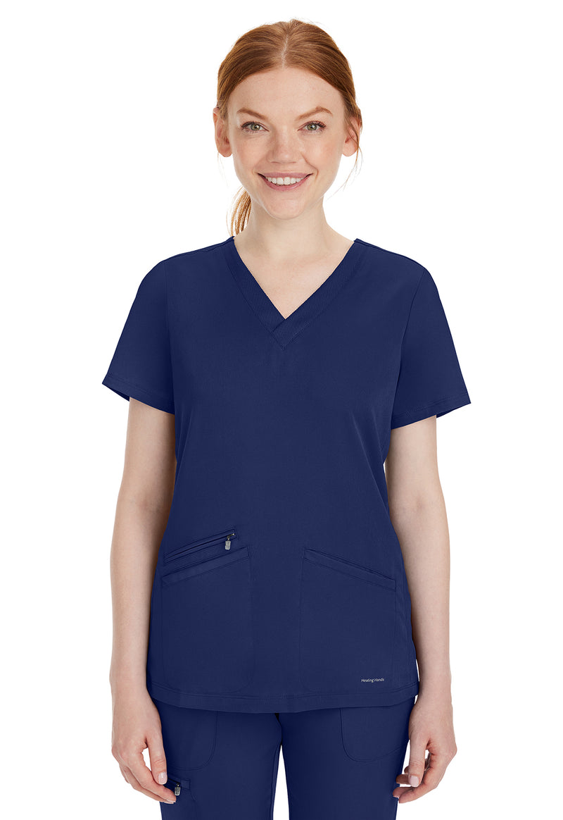 Navy - Healing Hands Works Women Scrub Top - Front View