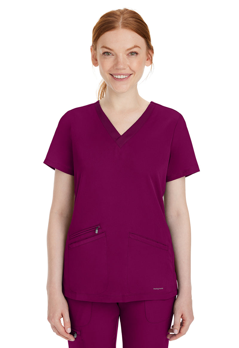 Wine - Healing Hands Works Women Scrub Top - Front View