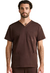 Dark Chocolate - Healing Hands Works Men Scrub Top - Front View
