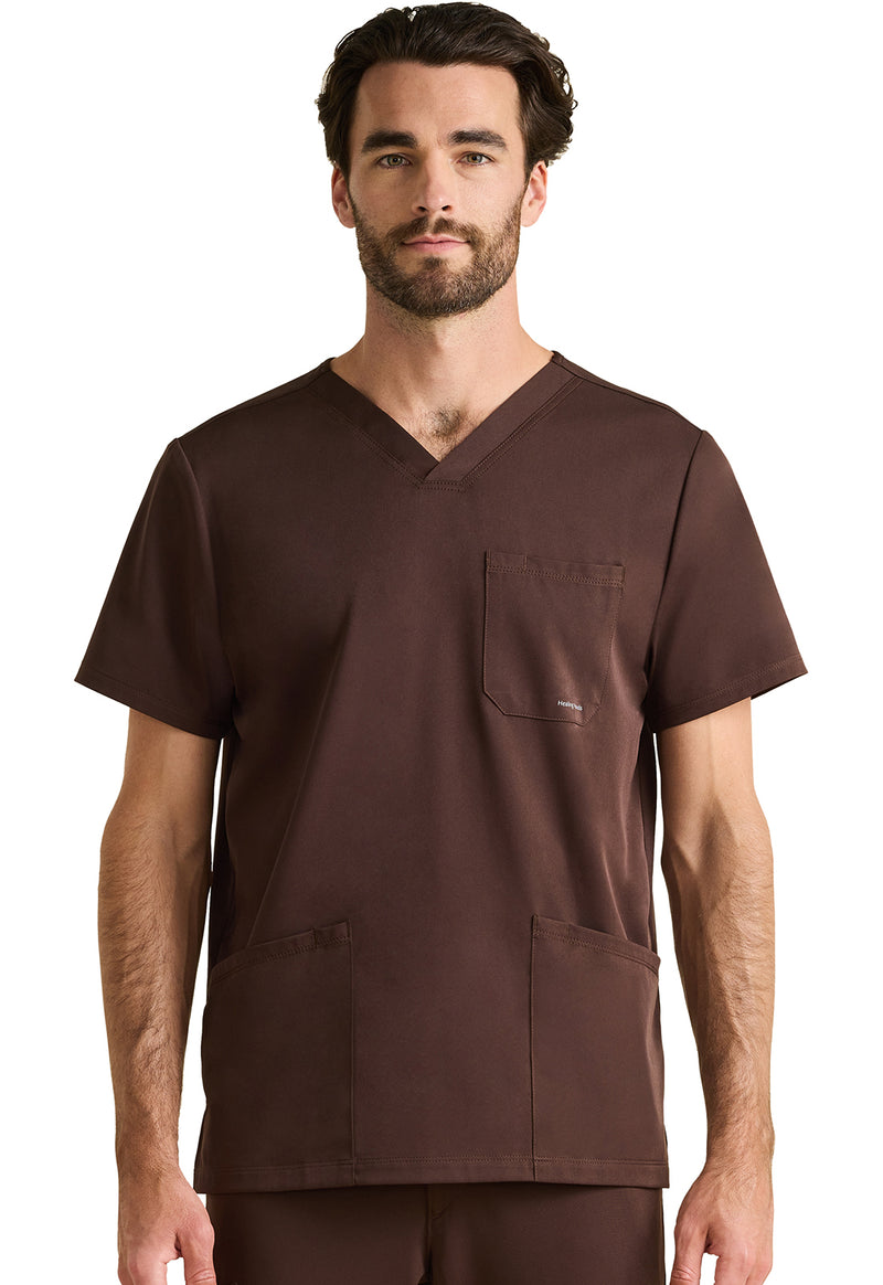 Dark Chocolate - Healing Hands Works Men Scrub Top - Front View