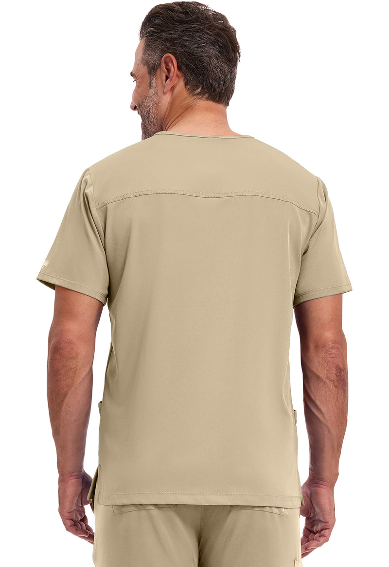 Khaki - Healing Hands Works Men Scrub Top - Back View