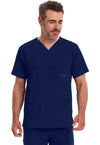 Navy - Healing Hands Works Men Scrub Top - Front View