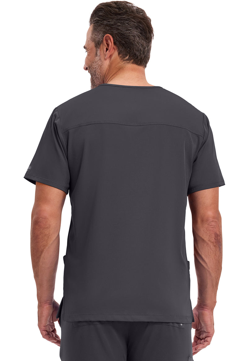 Pewter - Healing Hands Works Men Scrub Top - Back View