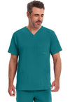 TEAL - Healing Hands Works Men Scrub Top - Front View