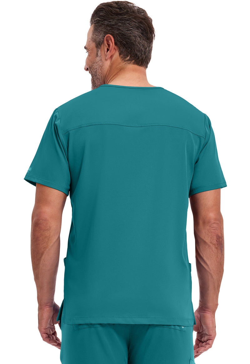 TEAL - Healing Hands Works Men Scrub Top - Back View