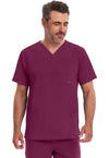 Wine - Healing Hands Works Men Scrub Top - Front View