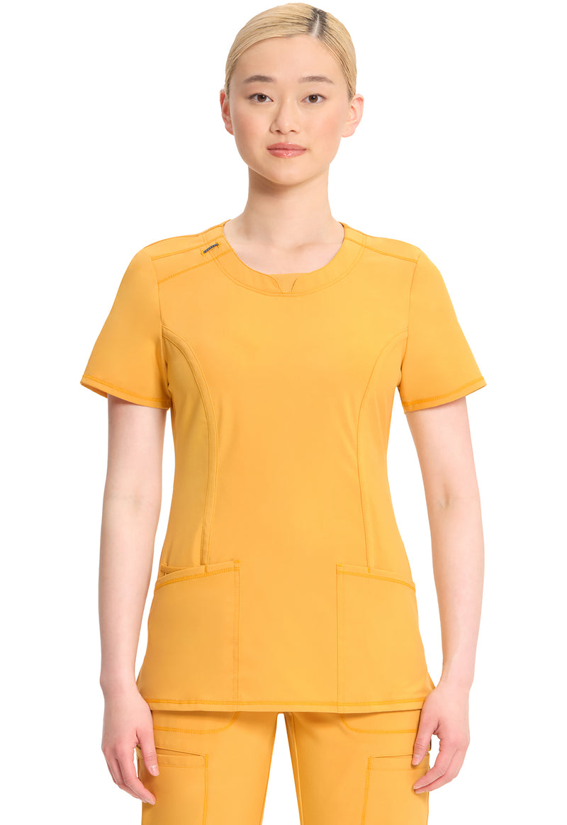 Gold Rush - Cherokee IN Infinity Women Scrub Top - Front View
