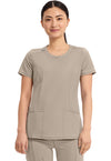 Khaki - Cherokee IN Infinity Women Scrub Top - Front View