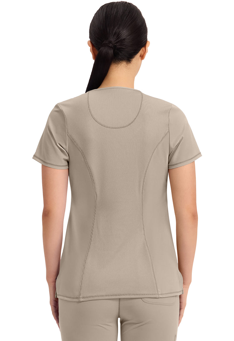 Khaki - Cherokee IN Infinity Women Scrub Top - Back View