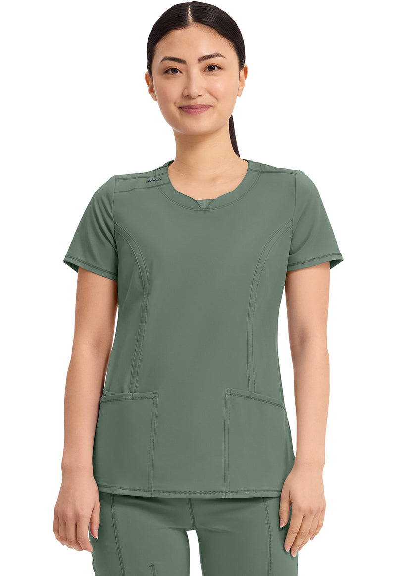 Olive - Cherokee IN Infinity Women Scrub Top - Front View