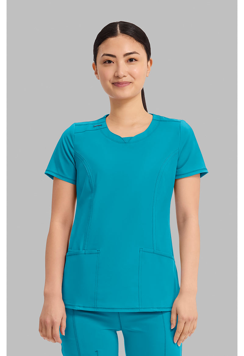 Scuba Blue - Cherokee IN Infinity Women Scrub Top - Front View