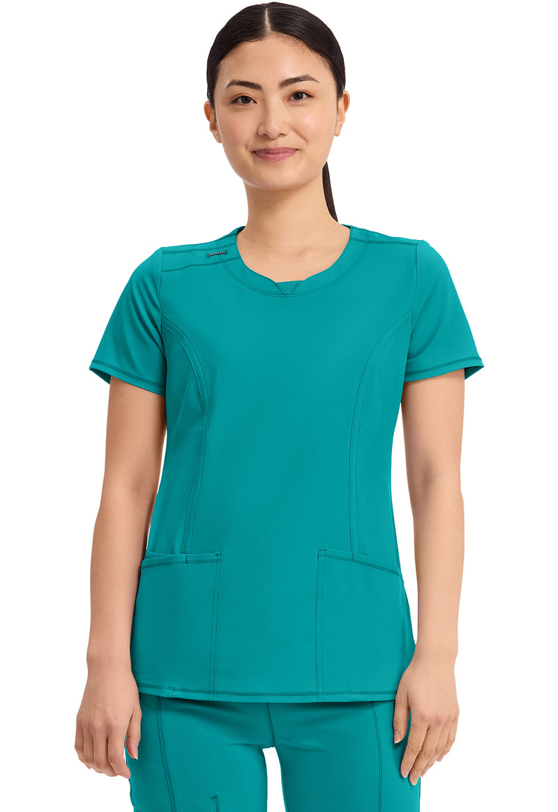 Teal Blue - Cherokee IN Infinity Women Scrub Top - Front View