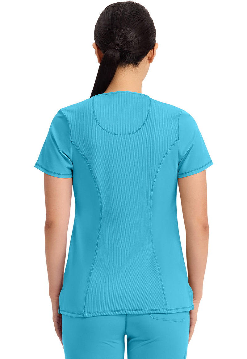 Turquoise - Cherokee IN Infinity Women Scrub Top - Back View