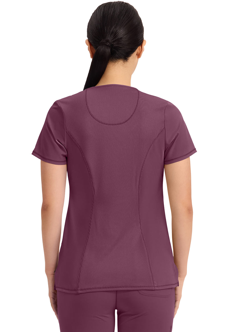Wine - Cherokee IN Infinity Women Scrub Top - Back View