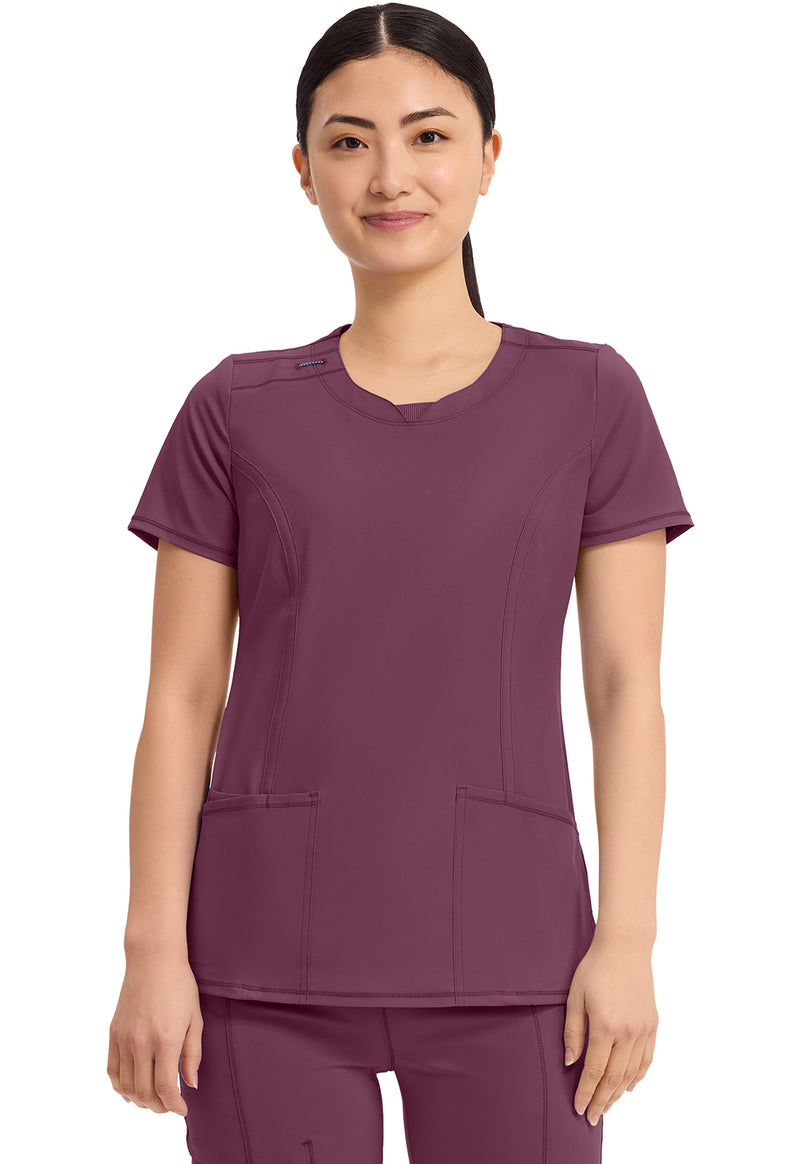 Wine - Cherokee IN Infinity Women Scrub Top - Front View