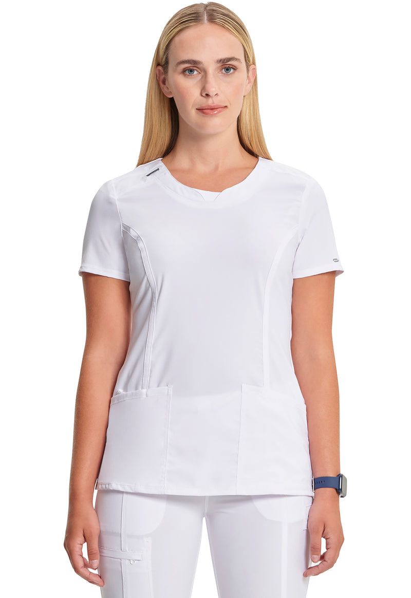 White - Cherokee IN Infinity Women Scrub Top - Front View