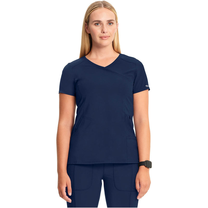 navy - Mock Wrap Top
