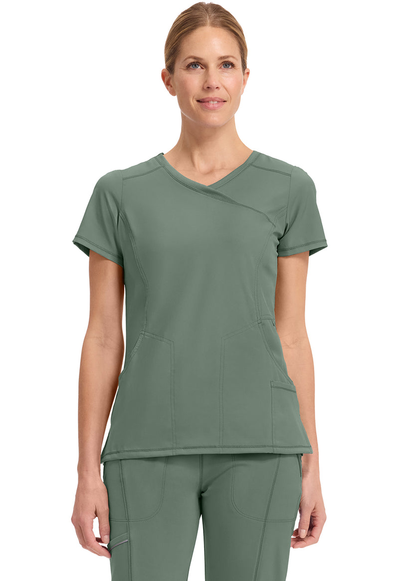 Olive - Cherokee IN Infinity Women Scrub Top - Front View