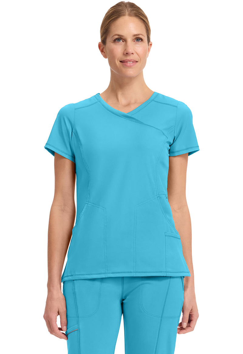 Turquoise - Cherokee IN Infinity Women Scrub Top - Front View