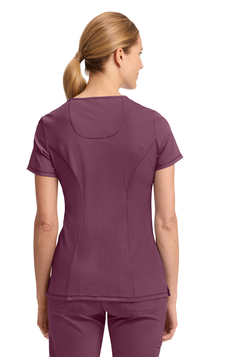 Wine - Cherokee IN Infinity Women Scrub Top - Back View