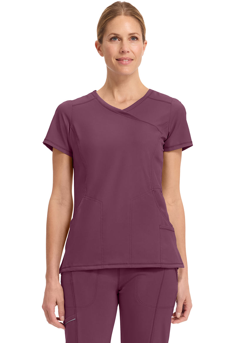 Wine - Cherokee IN Infinity Women Scrub Top - Front View