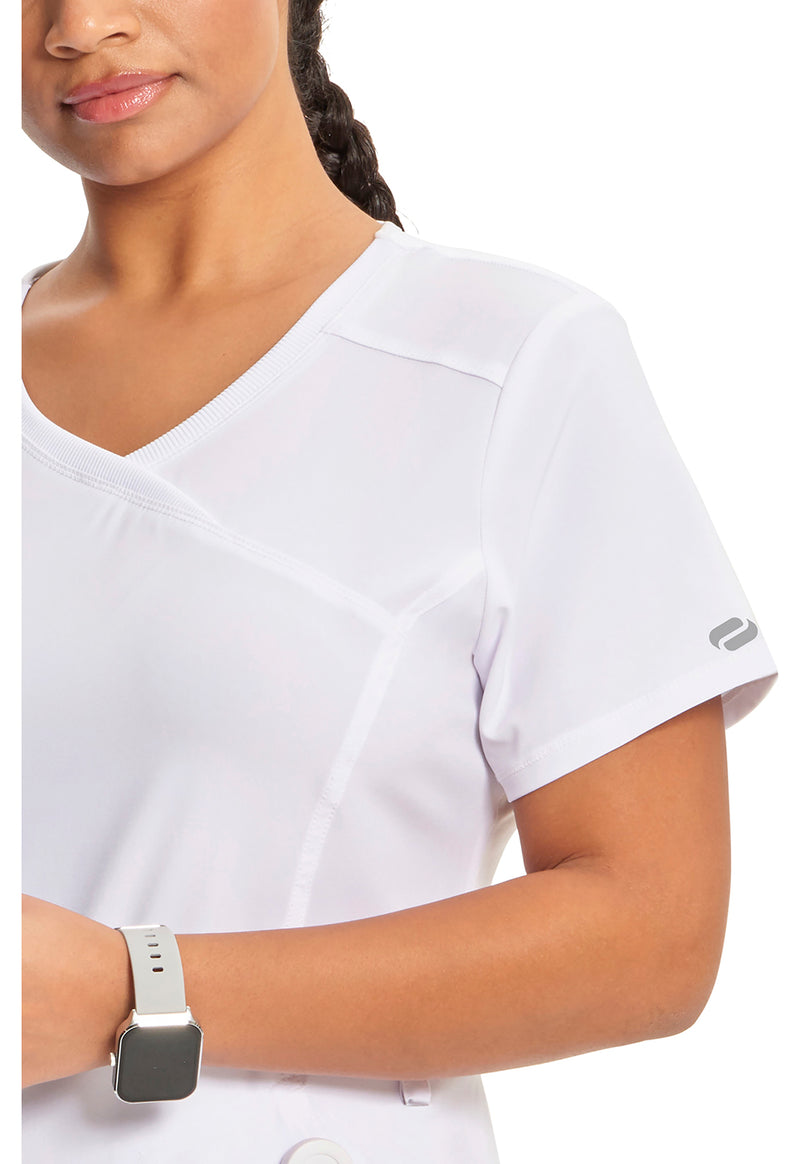 White - Women's Mock Wrap Scrub Top (View 3)