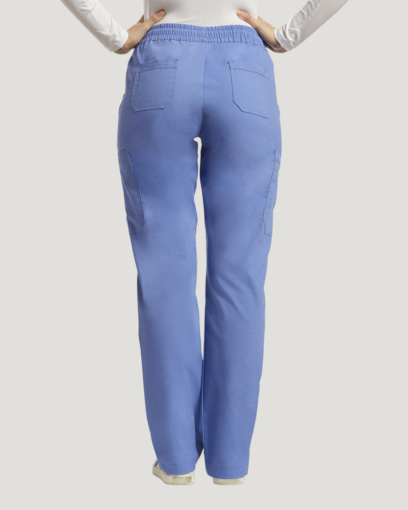 Ceil Blue - White Cross Duo Women's 6 Pocket Cargo Drawstring Scrub Pants for Nursing