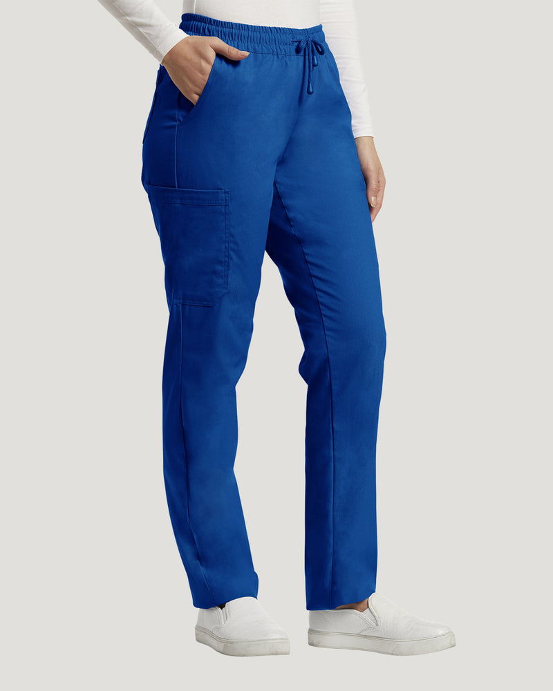 Royal Blue - White Cross Duo Women's 6 Pocket Cargo Drawstring Scrub Pants for Nursing