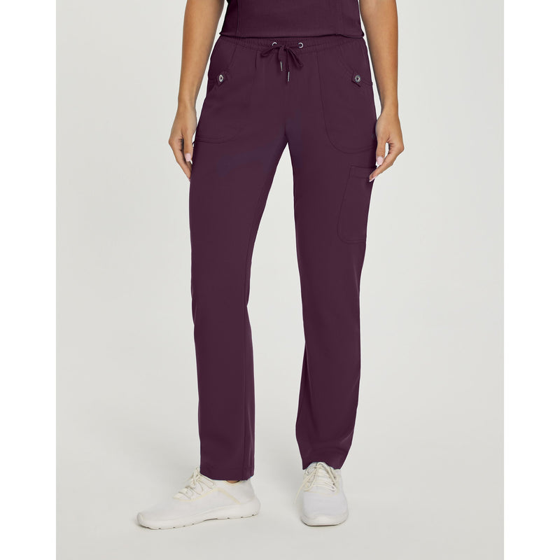 Deep Purple - White Cross Women's Scrub Pants - Front View