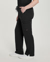 Black - White Cross V-Tess Women's 6 Pocket Zipper Cargo Drawstring Scrub Pants Tall for Nursing
