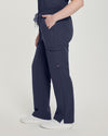 Navy - White Cross V-Tess Women's 6 Pocket Zipper Cargo Drawstring Scrub Pants Tall for Nursing