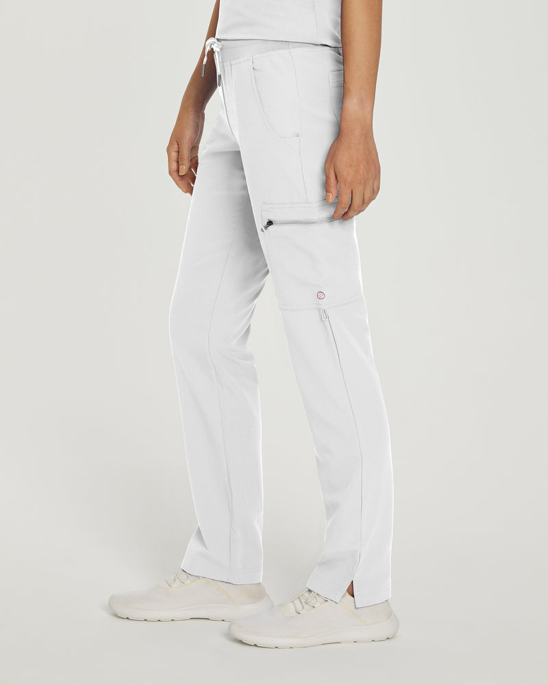 White - White Cross V-Tess Women's 6 Pocket Zipper Cargo Drawstring Scrub Pants Tall for Nursing